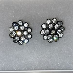 Elegant Vintage Black Plastic Cluster Earrings with Clear Rhinestones